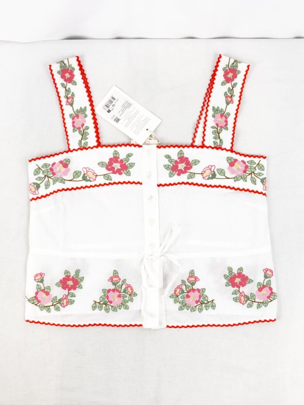 Sezane Nouri Top In White With Pink & Green Embroidery - Women's US Size 2 - NWT - Picture 2 of 9